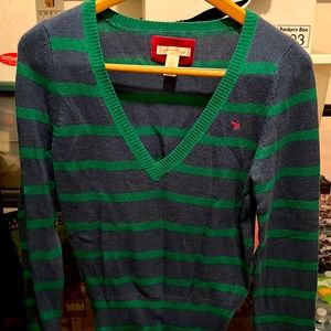 Never worn v-neck Abercrombie and Fitch large sweater. Blue and green stripes.